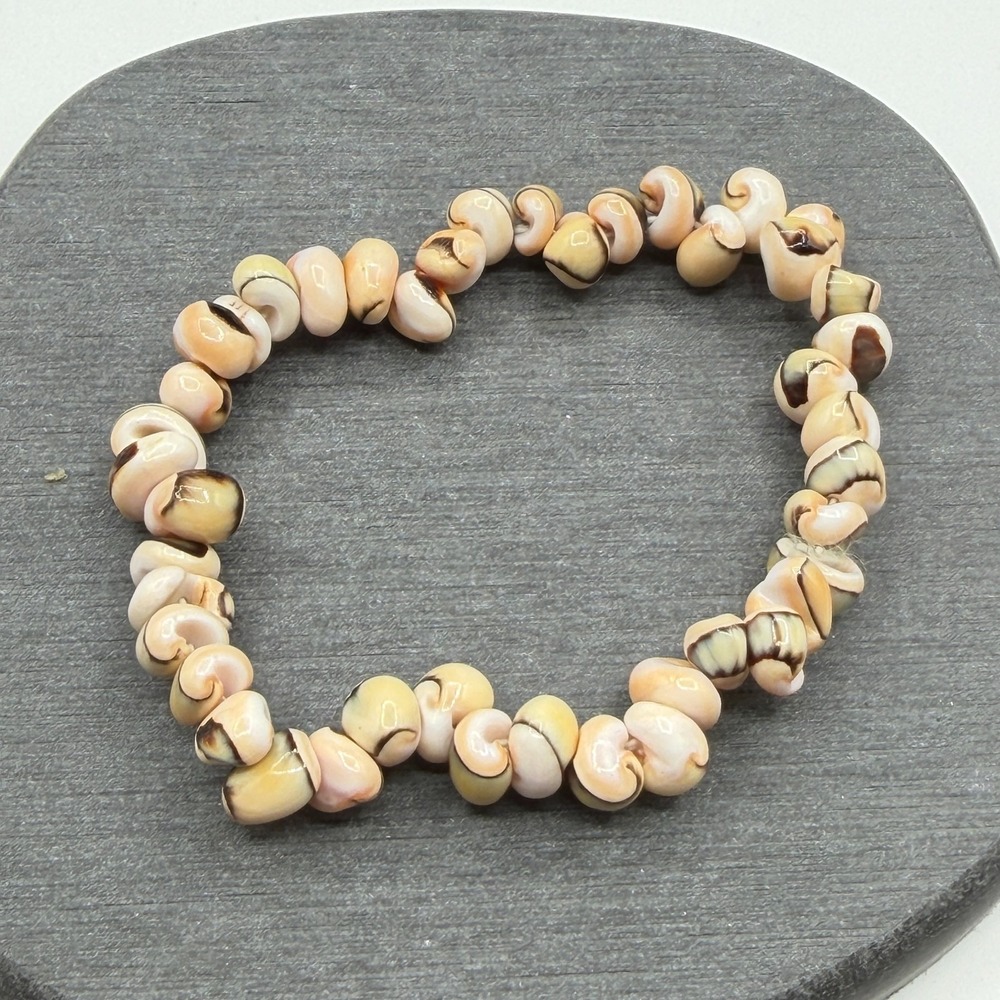 Natural Shell Chip Stretch Bracelet Peach Cream Brown Boho Coastal Beach Jewelry